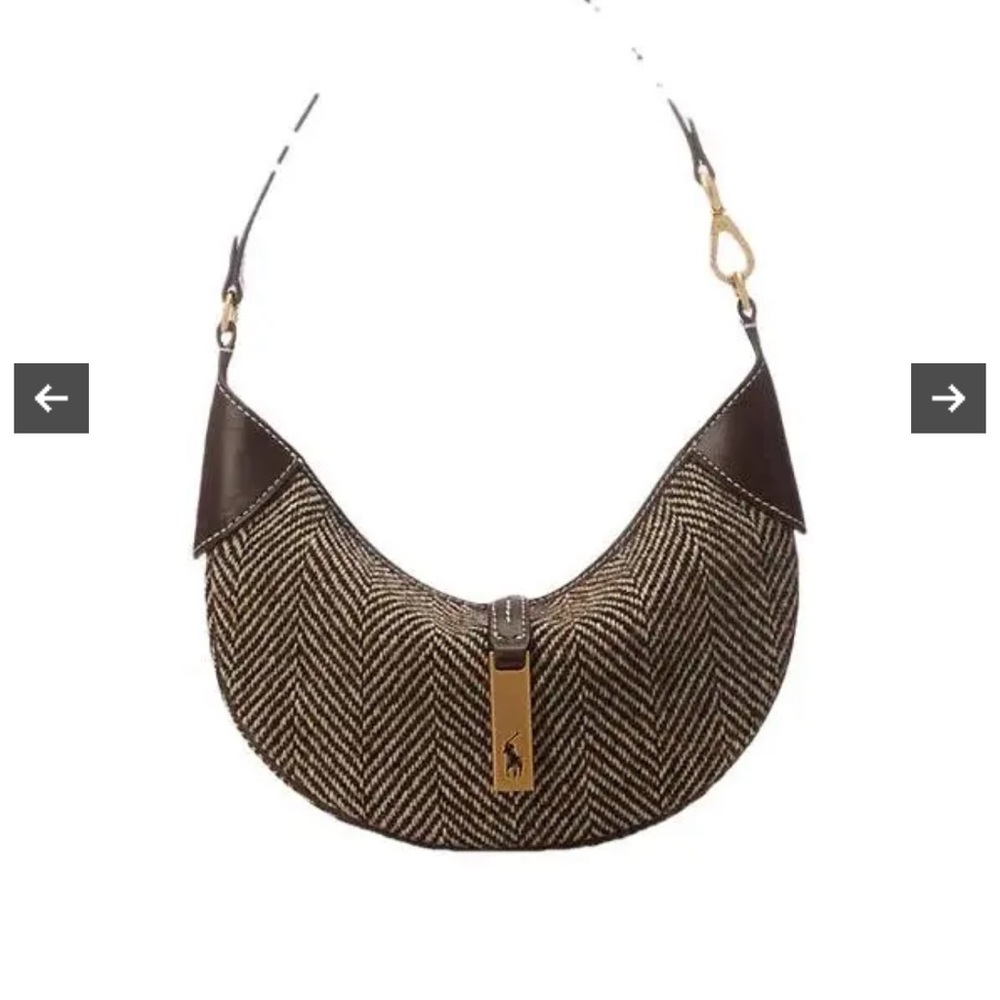 Ralph Lauren Black and Cream Herringbone Shoulder Bag